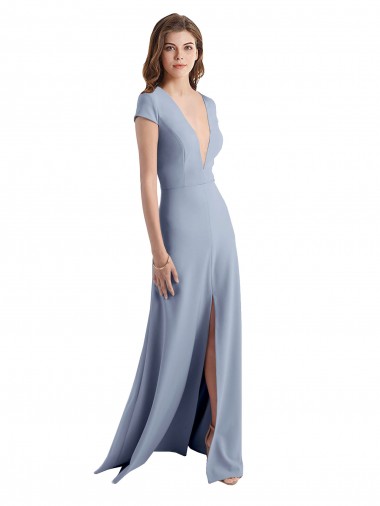 Cap Sleeves Smoke Blue Sheath V-Neck Prom Dress / Bridesmaid Dress Mississauga
