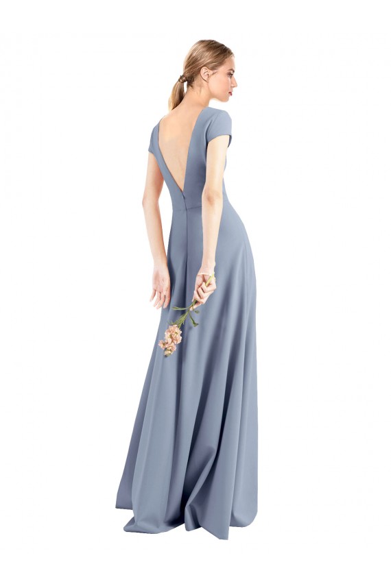 Cap Sleeves Smoke Blue Sheath V-Neck Prom Dress / Bridesmaid Dress Mississauga