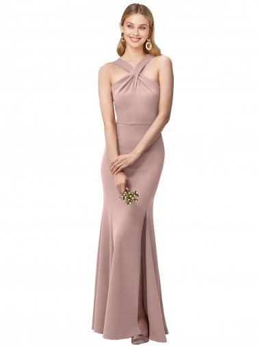 Sleeveless Dusty Pink Criss Cross Back Sheath Halter Neck Prom Dress / Bridesmaid Dress Mississauga