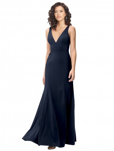 Sleeveless Dark Navy V-Back A-Line V-Neck Formal Dress / Bridesmaid Dress Mississauga