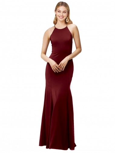 Sleeveless Burgundy Gold Criss Cross Back Mermaid Halter Neck Formal Evening Gown / Prom Dress / Bridesmaid Dress Mississauga