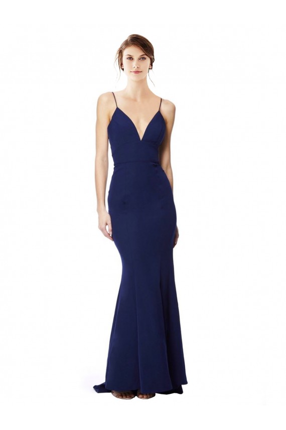 Sleeveless Navy Blue Open Back Mermaid Spaghetti Straps Formal Dress / Bridesmaid Dress Mississauga
