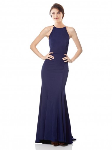 Sleeveless Navy Blue Mermaid Halter Neck Bridesmaid Dress / Formal Dress Mississauga