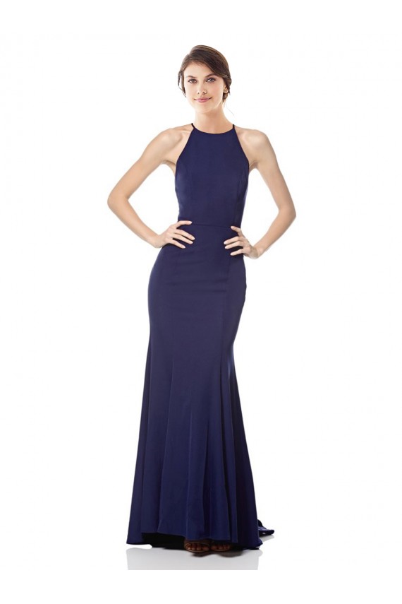 Sleeveless Navy Blue Mermaid Halter Neck Bridesmaid Dress / Formal Dress Mississauga