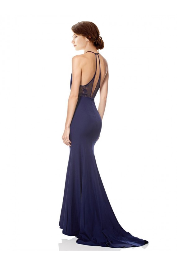 Sleeveless Navy Blue Mermaid Halter Neck Bridesmaid Dress / Formal Dress Mississauga