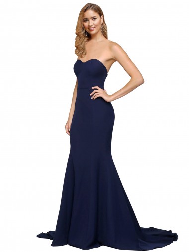 Sleeveless Dark Navy Low Back A-Line Sweetheart Formal Evening Gown / Prom Dress / Bridesmaid Dress Mississauga