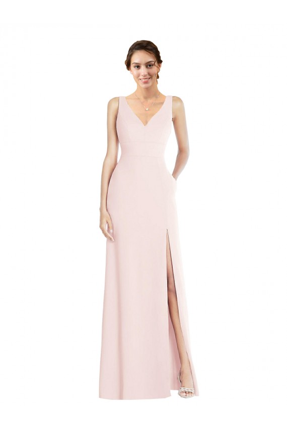 Sleeveless Pink Low Back A-Line V-Neck Black Tie Evening Dress / Prom Dress / Bridesmaid Dress Mississauga