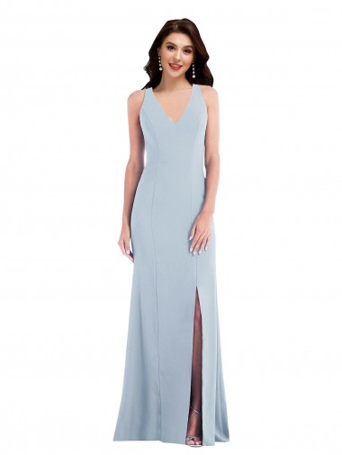 Sleeveless Light Sky Blue Criss Cross Back Trumpet V-Neck Evening Dress / Bridesmaid Dress Mississauga