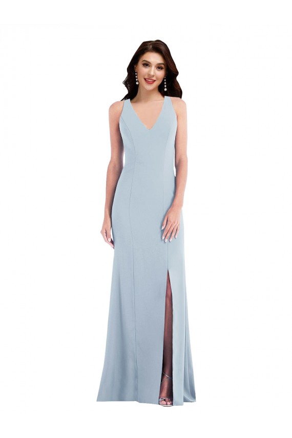 Sleeveless Light Sky Blue Criss Cross Back Trumpet V-Neck Evening Dress / Bridesmaid Dress Mississauga