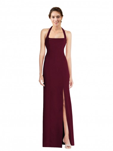 Sleeveless Burgundy Gold Open Back Trumpet Halter Neck Semi Formal Evening Dress / Prom Dress / Bridesmaid Dress Mississauga