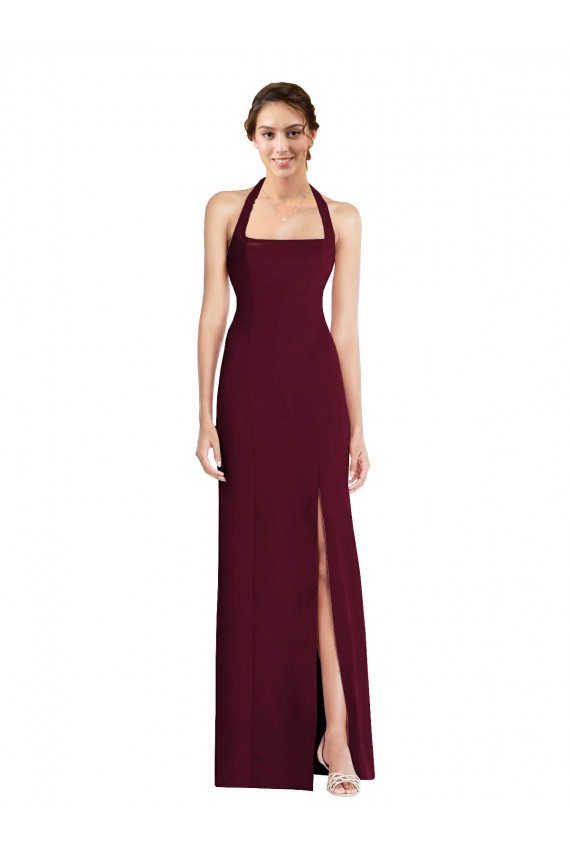 Sleeveless Burgundy Gold Open Back Trumpet Halter Neck Semi Formal Evening Dress / Prom Dress / Bridesmaid Dress Mississauga