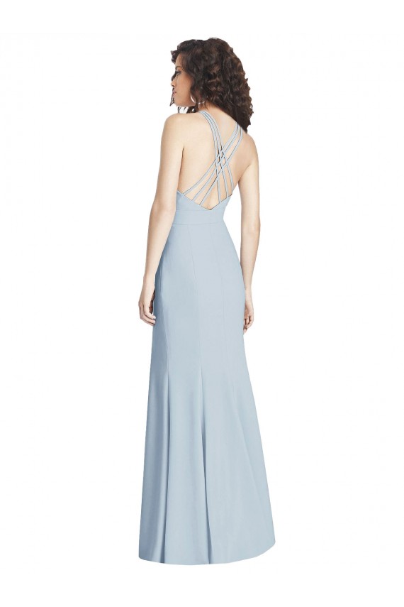 Sleeveless Light Sky Blue Criss Cross Open Back Trumpet Halter Neck Evening Dress / Bridesmaid Dress Mississauga