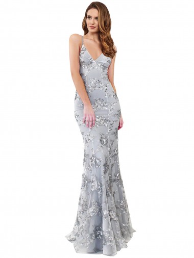Sleeveless Silver Backless Mermaid V-Neck Formal Evening Gown / Prom Dress / Bridesmaid Dress Mississauga