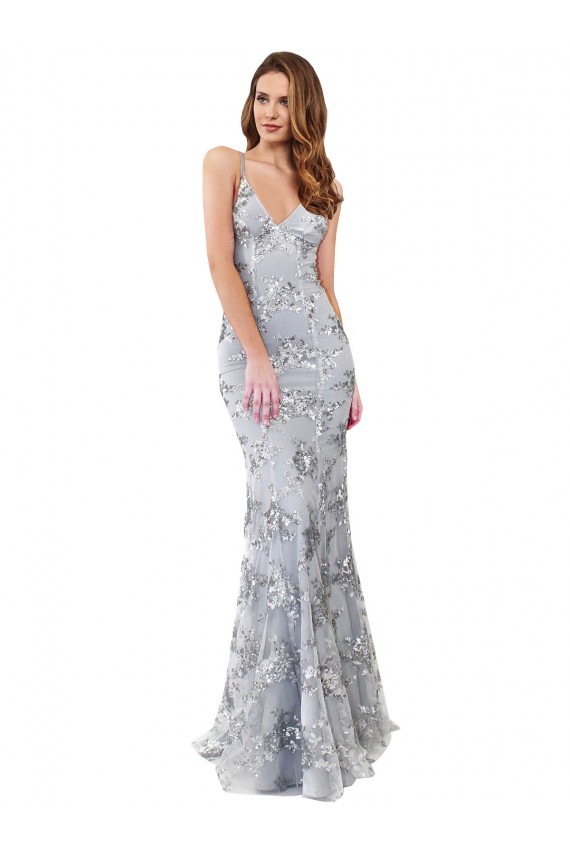 Sleeveless Silver Backless Mermaid V-Neck Formal Evening Gown / Prom Dress / Bridesmaid Dress Mississauga