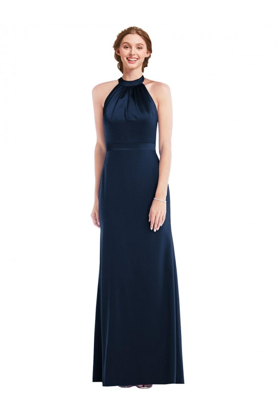 Sleeveless Dark Navy Open Back Trumpet High Neck Semi Formal Evening Dress / Prom Dress / Bridesmaid Dress Mississauga