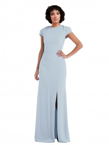 Cap Sleeves Light Sky Blue Keyhole Back Trumpet Jewel Neck Semi Formal Evening Dress / Bridesmaid Dress Mississauga