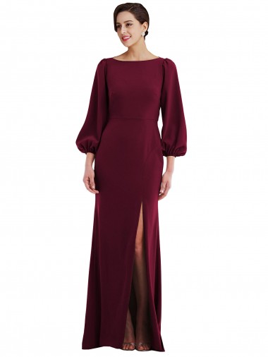 Long Sleeves Burgundy Gold Open Back Trumpet Bateau Neck Formal Evening Gown / Prom Dress / Bridesmaid Dress Mississauga