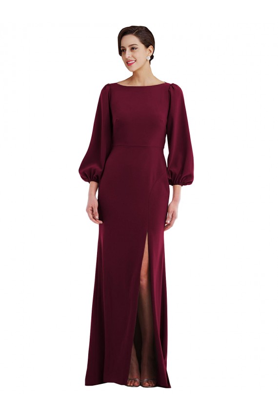 Long Sleeves Burgundy Gold Open Back Trumpet Bateau Neck Formal Evening Gown / Prom Dress / Bridesmaid Dress Mississauga