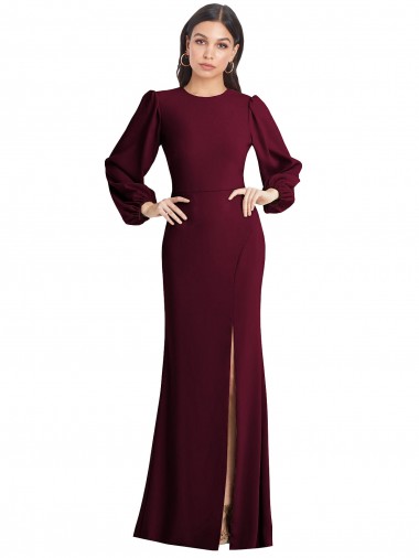 Puff Sleeves Burgundy Gold Open Back Trumpet Bateau Neck Formal Dress / Bridesmaid Dress Mississauga