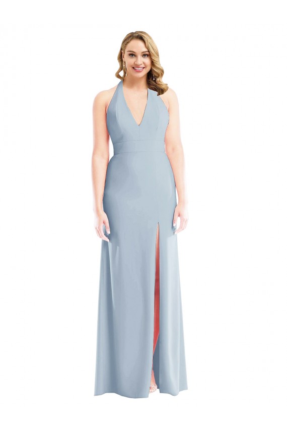 Sleeveless Light Sky Blue Open Back Trumpet Halter Neck Bridesmaid Dress / Evening Dress Mississauga