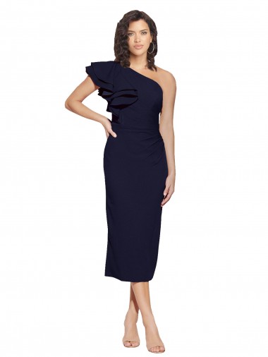 Sleeveless Dark Navy Sheath Stretch Crepe One Shoulder Formal Evening Gown / Prom Dress / Bridesmaid Dress Mississauga