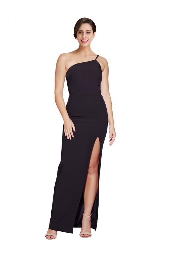 Sleeveless Black Sheath Stretch Crepe One Shoulder Formal Dress / Bridesmaid Dress Mississauga