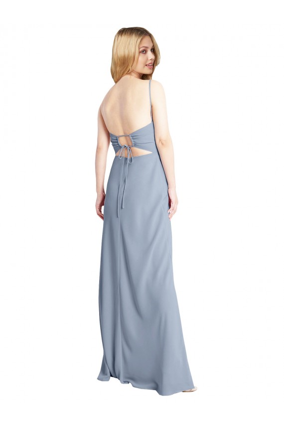Sleeveless Smoke Blue Criss Cross Open Back A-Line Square Neck Prom Dress / Bridesmaid Dress Mississauga