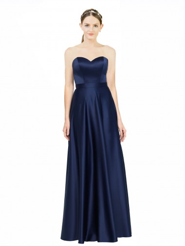 Sleeveless Dark Navy Low Back A-Line Sweetheart Black Tie Evening Gown / Bridesmaid Dress Mississauga