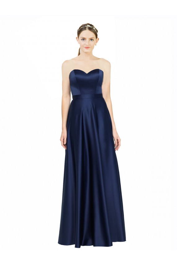 Sleeveless Dark Navy Low Back A-Line Sweetheart Black Tie Evening Gown / Bridesmaid Dress Mississauga