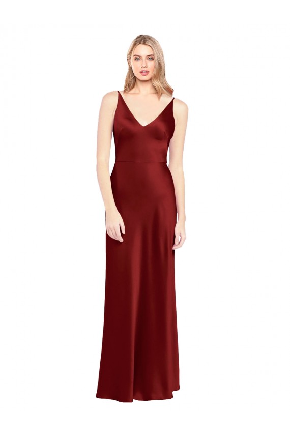 Sleeveless Burgundy V-Back A-Line Spaghetti Straps Formal Evening Gown / Prom Dress / Bridesmaid Dress Mississauga