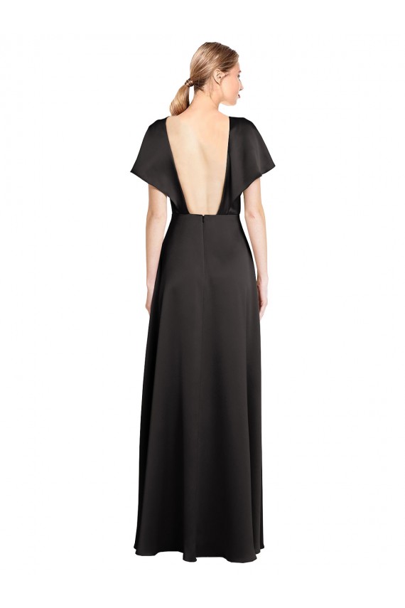 Cap Sleeves Black Open Back A-Line V-Neck Bridesmaid Dress / Evening Dress Mississauga