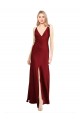 Sleeveless Burgundy V-Back A-Line Stretch Satin V-Neck Black Tie Evening Gown / Prom Dress / Bridesmaid Dress Mississauga
