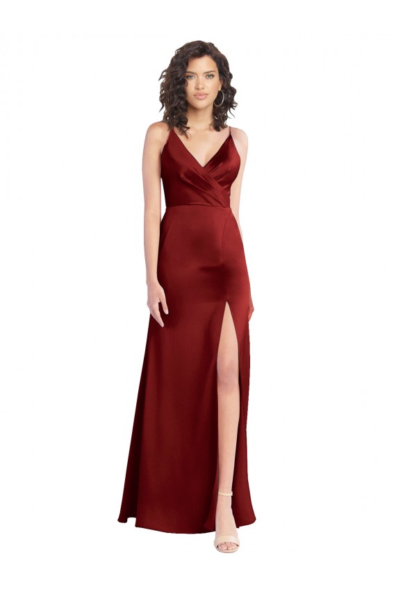 Sleeveless Burgundy V-Back A-Line Stretch Satin V-Neck Formal Dress / Bridesmaid Dress Mississauga