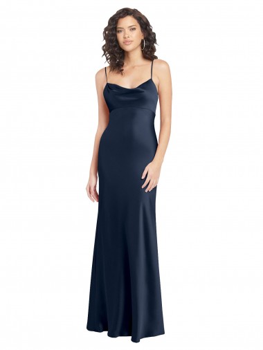 Sleeveless Dark Navy Open Back A-Line Cowl Neck Black Tie Evening Gown / Prom Dress / Bridesmaid Dress Mississauga