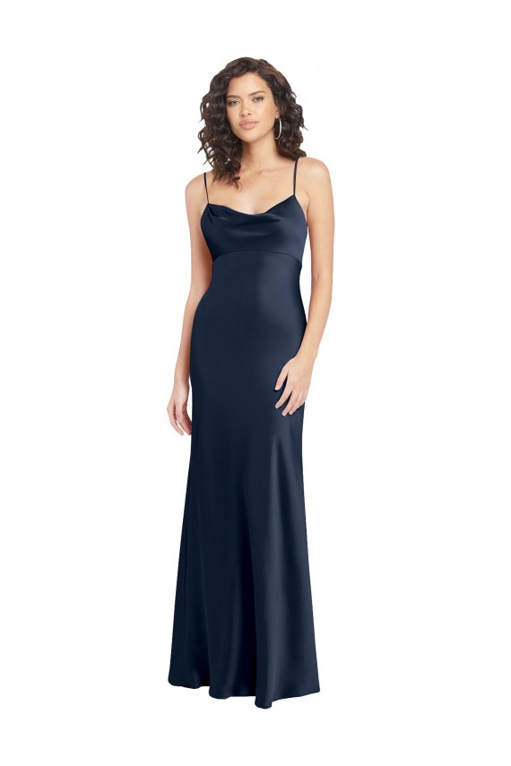Sleeveless Dark Navy Open Back A-Line Cowl Neck Black Tie Evening Gown / Prom Dress / Bridesmaid Dress Mississauga