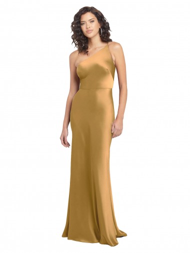 Sleeveless Gold A-Line Stretch Satin One Shoulder Formal Evening Gown / Prom Dress / Bridesmaid Dress Mississauga