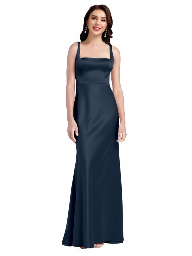 Sleeveless Dark Navy Low Back A-Line Square Neck Formal Evening Gown / Prom Dress / Bridesmaid Dress Mississauga