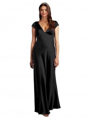 Cap Sleeves Black Keyhole Back A-Line V-Neck Formal Evening Gown / Prom Dress / Bridesmaid Dress Mississauga
