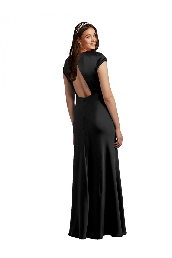 Cap Sleeves Black Keyhole Back A-Line V-Neck Formal Evening Gown / Prom Dress / Bridesmaid Dress Mississauga
