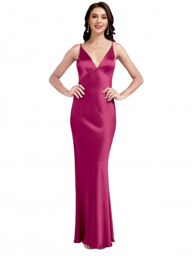 Sleeveless Fuchsia Low Back A-Line Spaghetti Straps Formal Evening Gown / Prom Dress / Bridesmaid Dress Mississauga