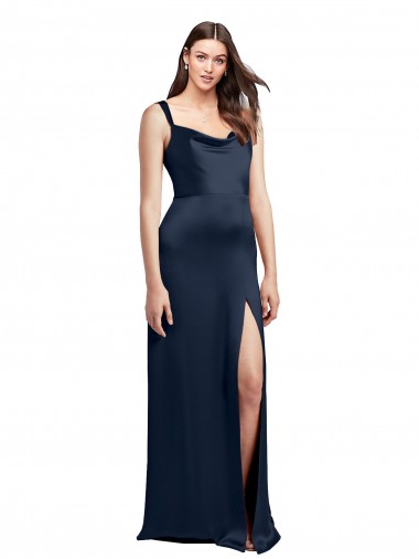 Sleeveless Dark Navy Low Back A-Line Cowl Neck Formal Evening Gown / Prom Dress / Bridesmaid Dress Mississauga