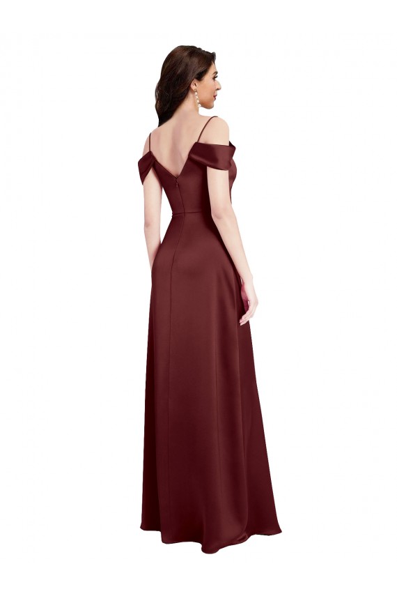 Sleeveless Burgundy Gold A-Line Off the Shoulder Formal Dress / Bridesmaid Dress Mississauga