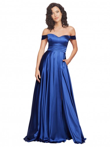 Sleeveless Royal Blue A-Line Off the Shoulder Formal Evening Gown / Prom Dress / Bridesmaid Dress Mississauga