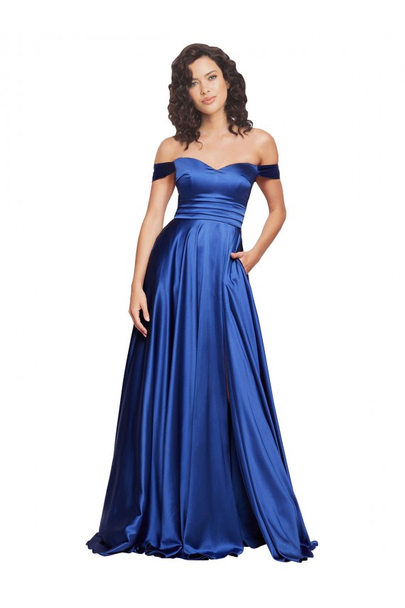 Sleeveless Royal Blue A-Line Off the Shoulder Formal Evening Gown / Prom Dress / Bridesmaid Dress Mississauga