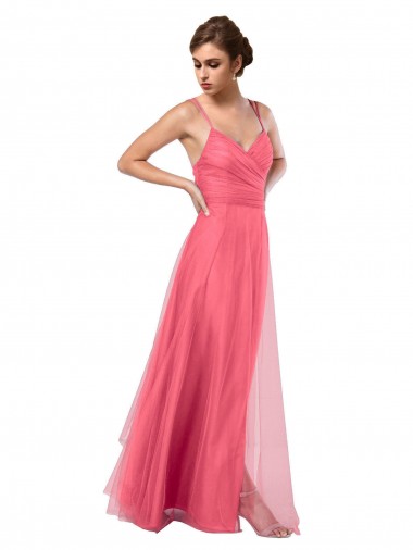 Sleeveless Watermelon V-Back A-Line Spaghetti Straps Bridesmaid Dress Mississauga