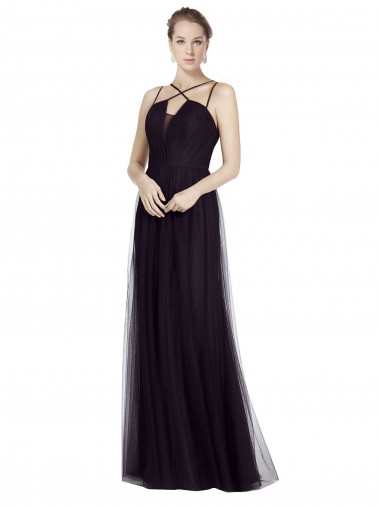 Sleeveless Black A-Line Spaghetti Straps Bridesmaid Gown Mississauga