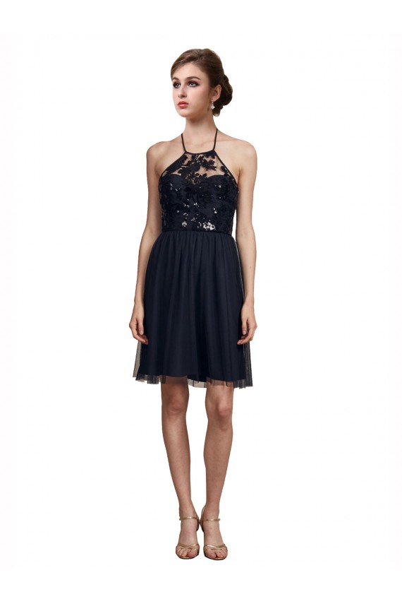 Sleeveless Black A-Line Halter Neck Bridesmaid Gown Mississauga