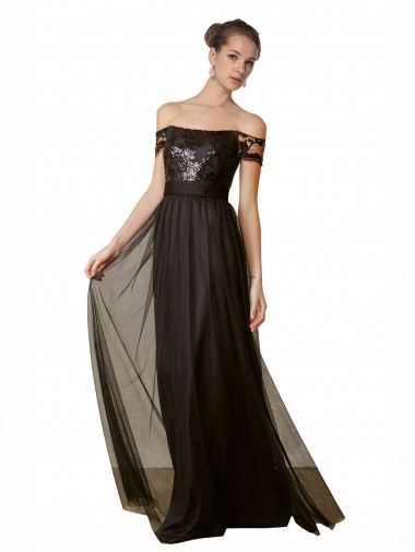 Sleeveless Black A-Line Off the Shoulder Bridesmaid Dress Mississauga