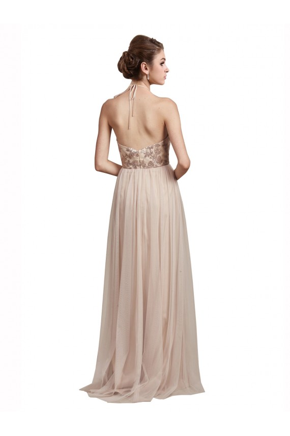 Sleeveless Nude A-Line Halter Neck Bridesmaid Dress Mississauga
