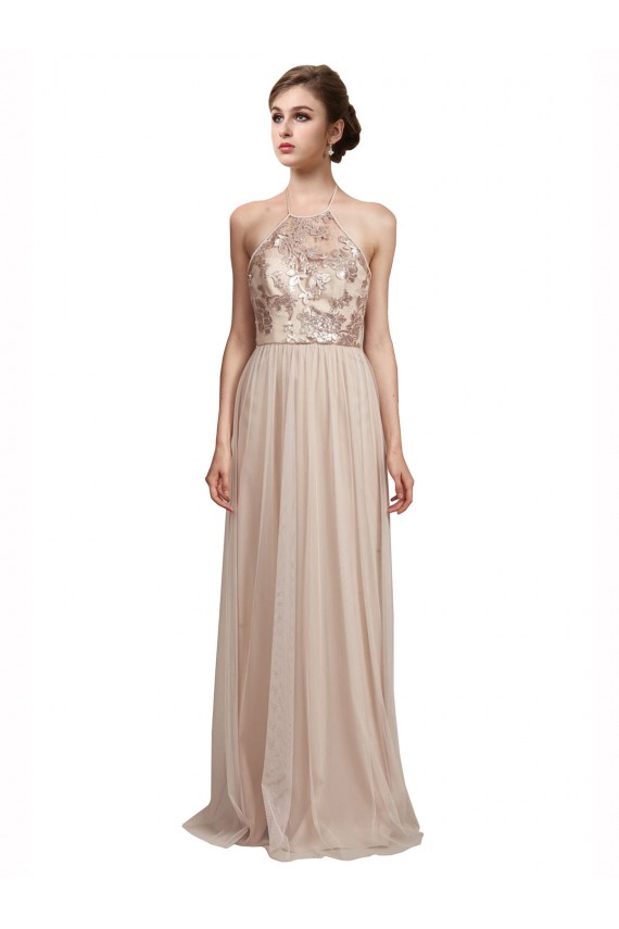 Sleeveless Nude A-Line Halter Neck Bridesmaid Dress Mississauga